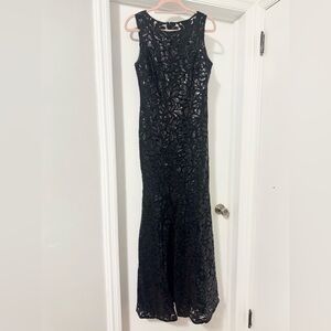 Calvin Klein Elegant Black Sequin Lace Pattern Evening Gown